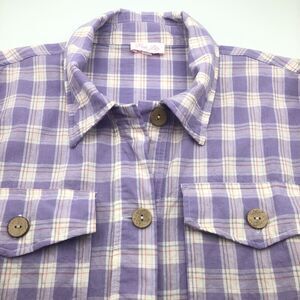 Pink Lily Button Up Shirt Lavender Plaid Plisse Fabric Size Medium Cottage Core